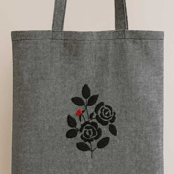 Torba haftowana z różą rękodzieło na ramię i na zakupy