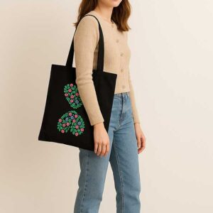 Torba Róża Miłości – rękodzieło, czarna haftowana