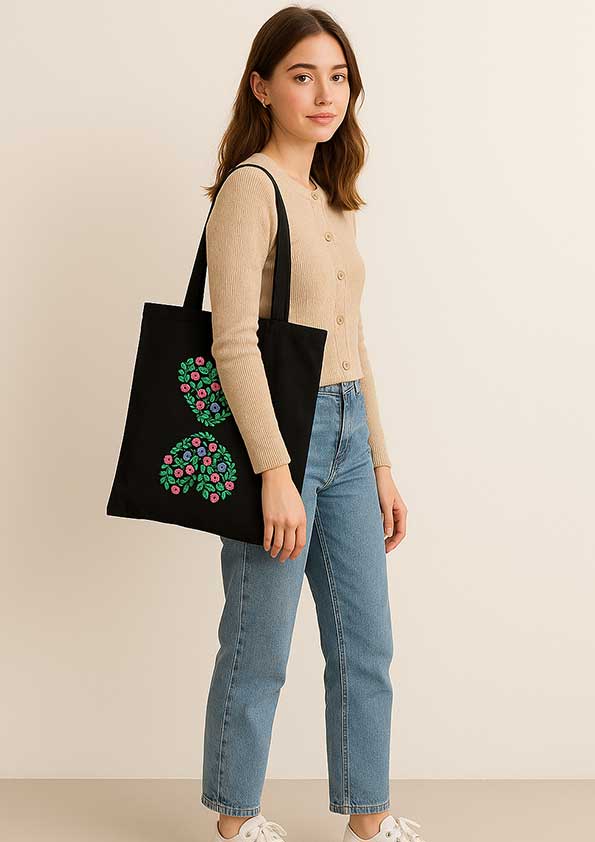 Torba Róża Miłości – rękodzieło, czarna haftowana