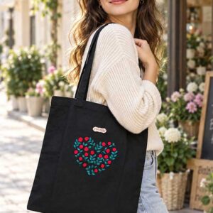 Torba bawełniana shopper z ręcznym haftem – Serce róże