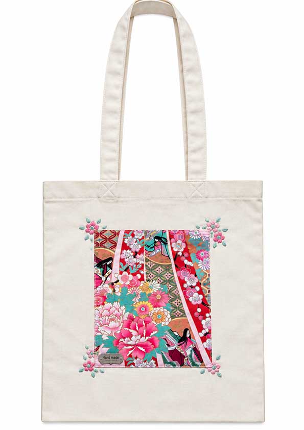 Torba bawełniana shopper z japońskim wzorem i haftem – Sakura